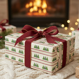 Modern Knit Christmas Trees Green and Red Cadeaupapier