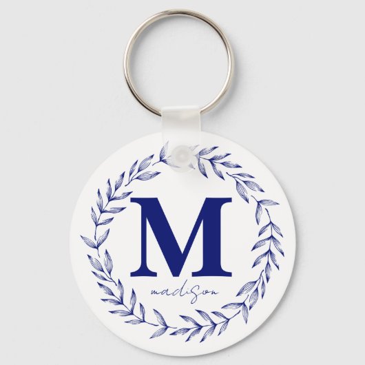 Modern kobalt blauw op maat gemaakt monogram sleutelhanger (Voorkant)