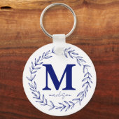 Modern kobalt blauw op maat gemaakt monogram sleutelhanger (Voorkant)