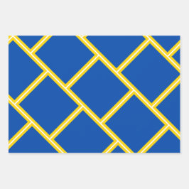 Modern kobalt Blue Gold Yellow Geometric Pattern Inpakpapier Vel