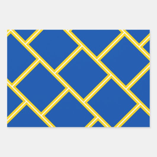 Modern kobalt Blue Gold Yellow Geometric Pattern Inpakpapier Vel (Voorkant)