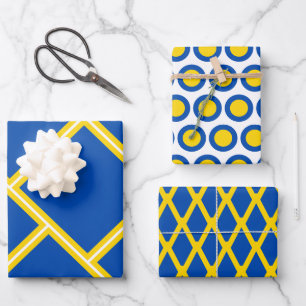 Modern kobalt Blue Gold Yellow Geometric Pattern Inpakpapier Vel