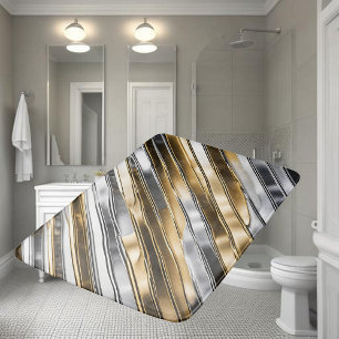 Modern, koel, chic, zilver en gouden streeppatroon badmat