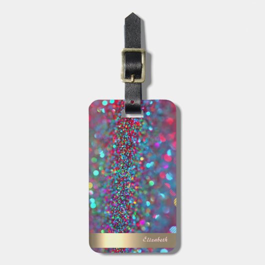 Modern Koel Glitter Gouden Streep - Persoonlijk Bagagelabel (Voorkant verticaal)