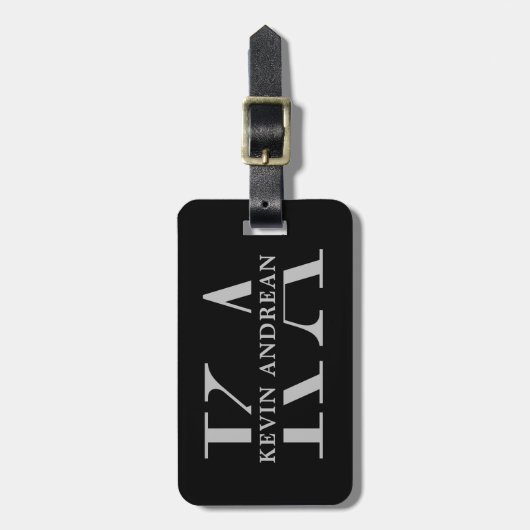 Modern koel zwart monogram bagagelabel (Voorkant verticaal)