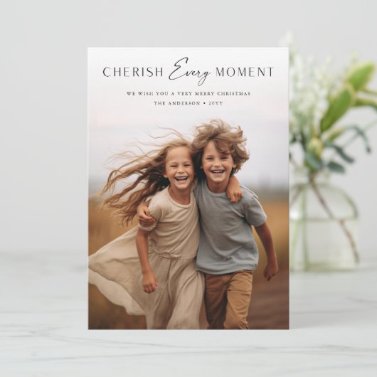 Modern Koester Elk Moment Kinder Familie Kerstmis Kaart (Staand voorkant)