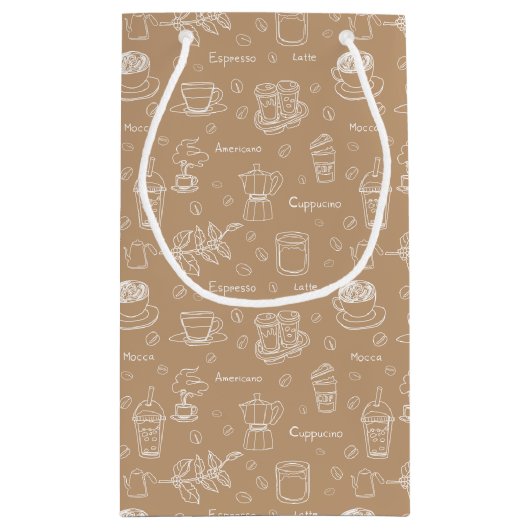 Modern koffiepatroon persoonlijk/zakelijk bruin klein cadeauzakje (Achterkant)