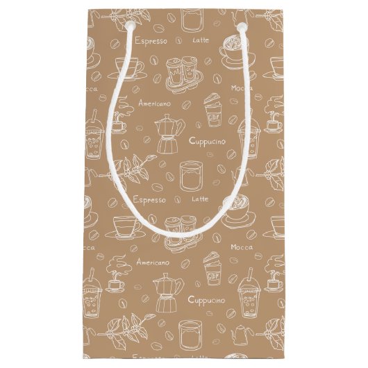 Modern koffiepatroon persoonlijk/zakelijk bruin klein cadeauzakje (Voorkant)