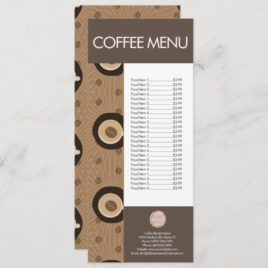Modern koffiewinkelpatroon menu (Voorkant / Achterkant)