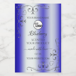 Modern Koningsblauw Zilveren Sierlijk Productlabel Voedselcontainer Etiket