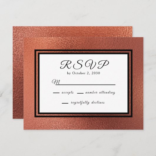 modern koper en zwart Elegant Bruiloft RSVP Kaartje (Voorkant / Achterkant)