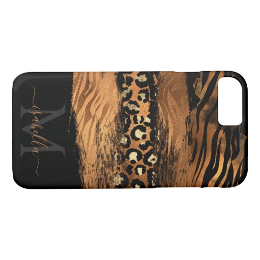 Modern koper glitter script monogram Case-Mate iPhone case (Achterkant (Horizontaal))