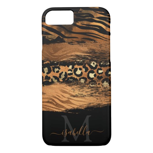 Modern koper glitter script monogram Case-Mate iPhone case (Achterkant)