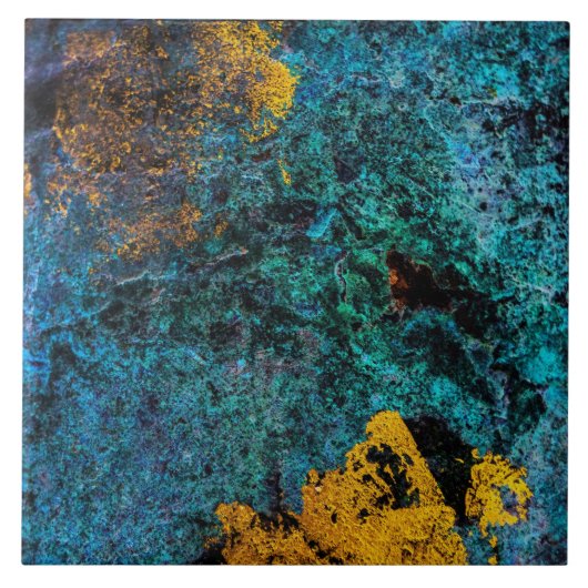 Modern koper metallisch blauw goud tegeltje (Voorkant)