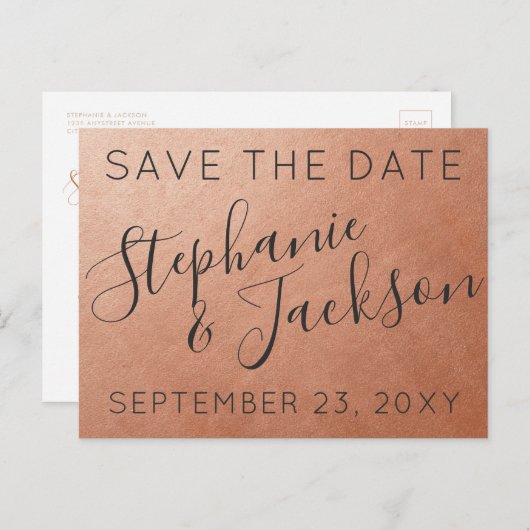 Modern koper Sla de datum op | KIES KLEUR Aankondigingskaart (Voorkant / Achterkant)