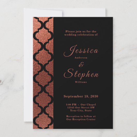 Modern koper & zwart Elegant Marokkaans Bruiloft Kaart (Voorkant)