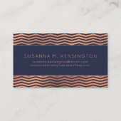 Modern koperen Roos goudfolie marineblauw Chevron Visitekaartje (Achterkant)