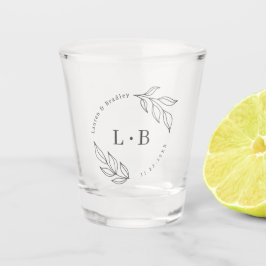 Modern Koppel Monogram Bruiloft Favoriet Shot Glas