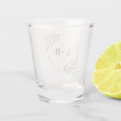 Modern Koppel Monogram Folia Bruiloftsgeschenk Shot Glas (Achterkant)
