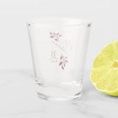 Modern Koppel Monogram met Loofwerk als Bruiloftsa Shot Glas (Achterkant)