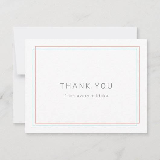 Modern koraal en Blauwgroen grens bedankkaart (Voorkant)