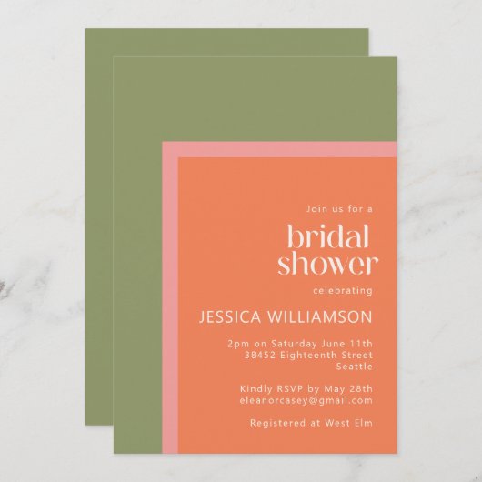 Modern koraal en groen geometrisch Vrijgezellenfee Kaart (Voorkant / Achterkant)