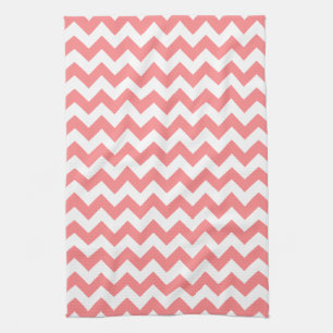 Modern koraal en witte Chevron Zigzag Patroon Theedoek