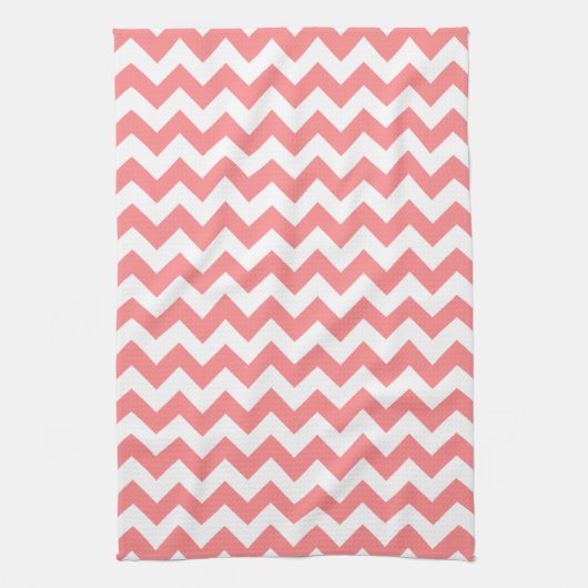 Modern koraal en witte Chevron Zigzag Patroon Theedoek (Verticaal)
