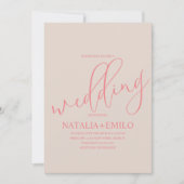 Modern koraal gedempt script minimale bruiloft kaart (Voorkant)