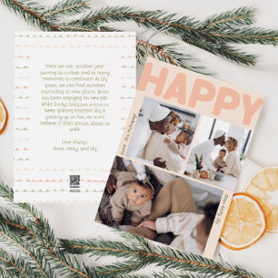 Modern koraal jaar in de Review verticaal 3 foto g Feestdagenkaart