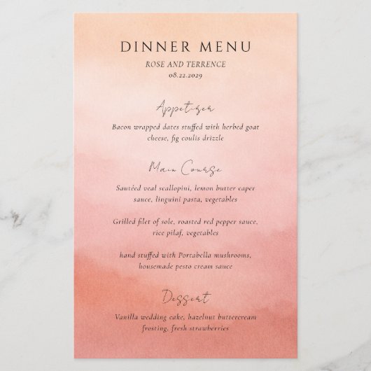Modern Koraal Kust Chic Elegant Trouwmenu Flyer (Voorkant)