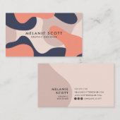 Modern koraal marine blauw abstract patroon minima visitekaartje (Voorkant / Achterkant)