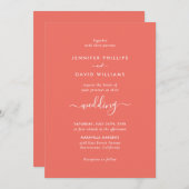 Modern koraal minimalistisch script bruiloft kaart (Voorkant / Achterkant)