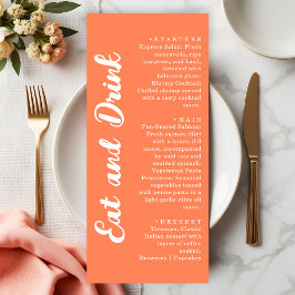 Modern Koraal Oranje Eet- en Drinkbruiloft Menu