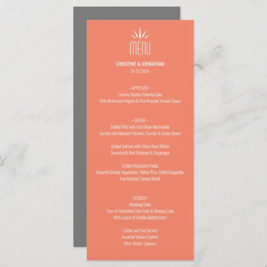 Modern Koraal Plat Menu (Voorkant / Achterkant)