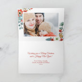 Modern koraal rood bloemblaadje kerst foto feestdagen kaart (Binnen)