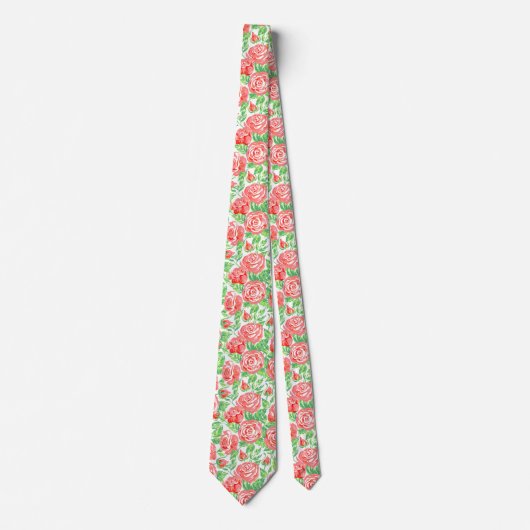 Modern koraal Roos Floral Pattern Wedding Stropdas (Voorkant)