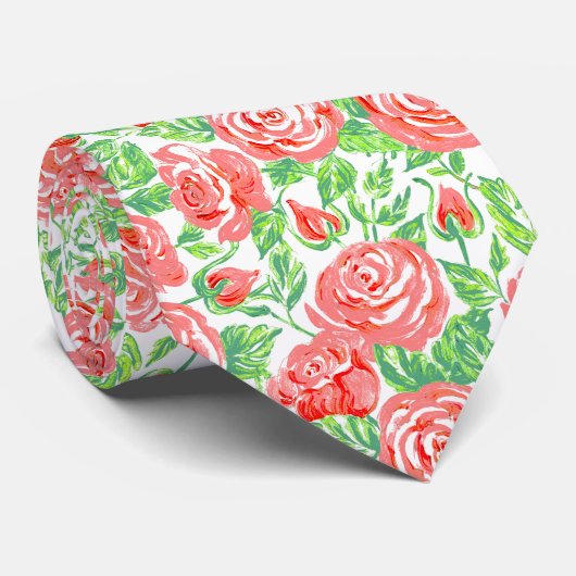 Modern koraal Roos Floral Pattern Wedding Stropdas (Opgerold)