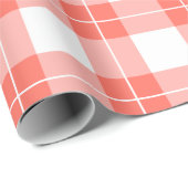 Modern koraal Sinaasappel en wit geruite patroon Cadeaupapier (Rol Hoek)