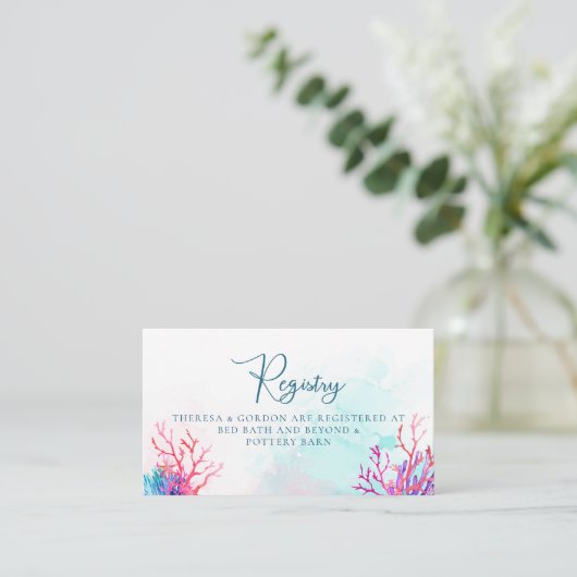 Modern koraal, strand bruiloft register Kaart (Staand voorkant)