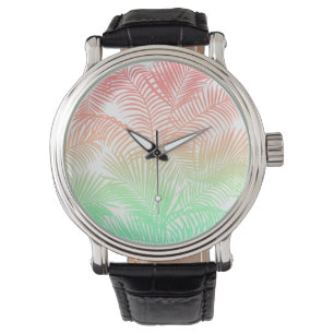 Modern koraal turquoise tropische palmbomen patroo horloge