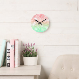 Modern koraal turquoise tropische palmbomen patroo ronde klok