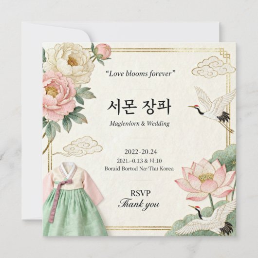 Modern Korean Traditional Wedding Invitation (혼례 초 (Voorkant)