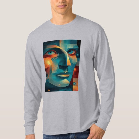 Modern Kosmisch Mozaïek Gezicht T-Shirt (Voorkant)