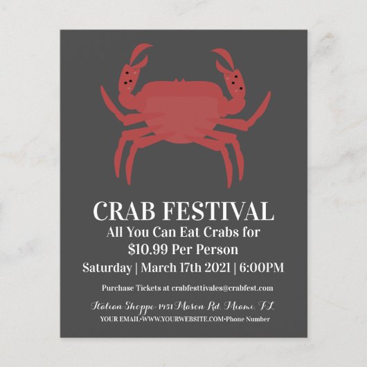 Modern Krabfestival Krab Restaurant Fondsenwerving Flyer (Voorkant)