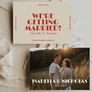 Modern Krachtig Retro Kleurrijk | Foto Bruiloft Save The Date