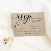 Modern Kraft and Black Script Wedding RSVP Kaartje