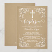 Modern Kraft Baptism Christening Cross Uitnodiging (Voorkant / Achterkant)