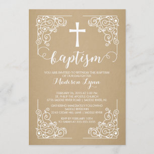 Modern Kraft Baptism Christening Cross Uitnodiging