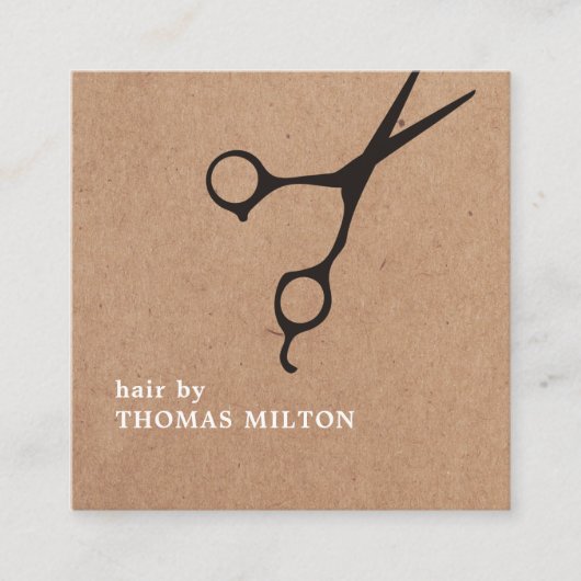 Modern Kraft Black Scissors Hair Stylist Vierkante Visitekaartje (Voorkant)